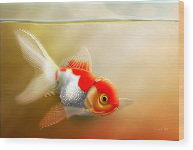 Goldfish Wood Print featuring the digital art Red Cap Goldfish by John Wills