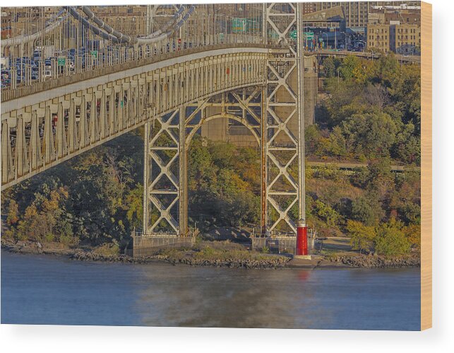 Autumn Wood Print featuring the photograph Red Lighthouse And Great Gray Bridge by Susan Candelario
