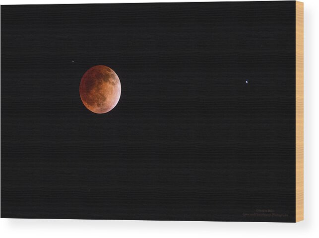Red Moon Wood Print featuring the photograph Red Moon and Spica By Denise Dube by Denise Dube