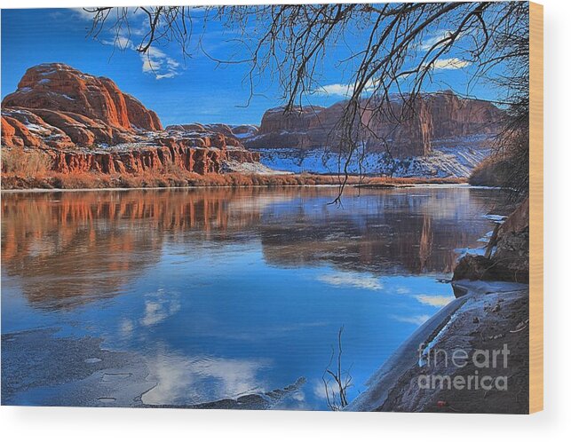 Moab Utah Wood Print featuring the photograph Red Rocks Ice And Blue Skies by Adam Jewell