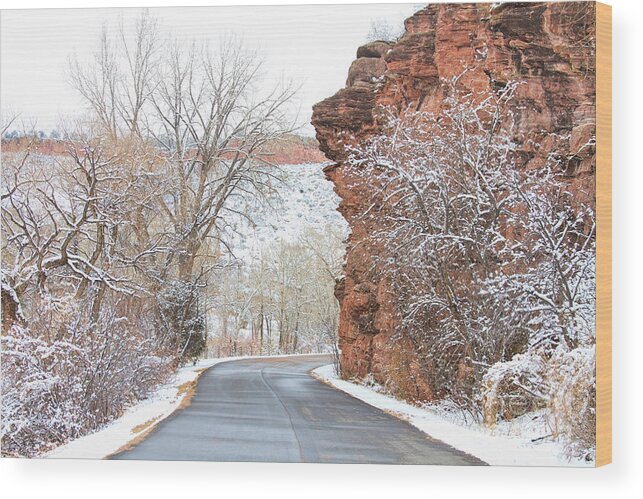 Red Rocks Wood Print featuring the photograph Red Rocks Winter Landscape Drive by James BO Insogna