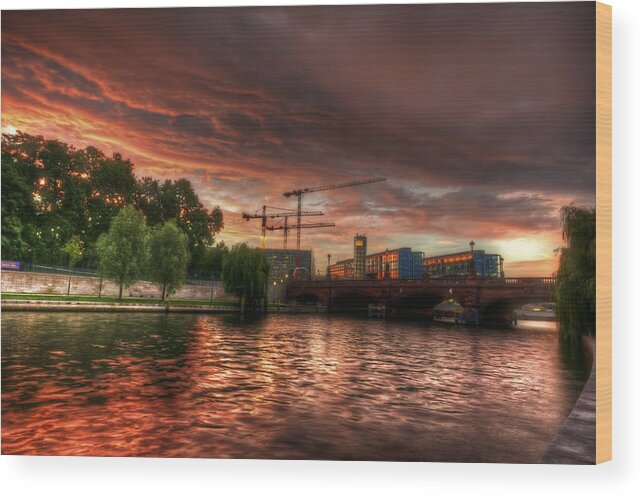 Architecture Wood Print featuring the digital art Red sky at night by Nathan Wright