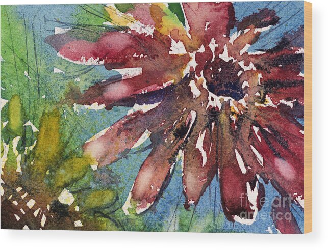 Flower Wood Print featuring the painting Red Sunflower by Judith Levins