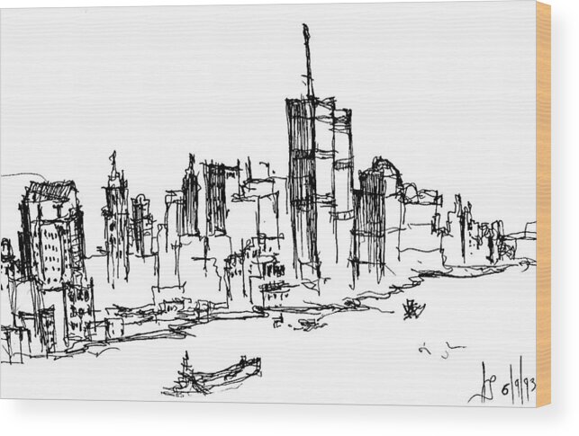 World Trade Center Wood Print featuring the drawing Remember World Trade Center by Jason Nicholas