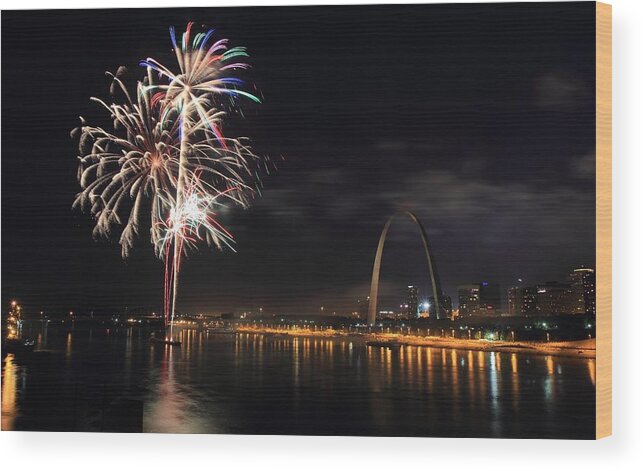 Fireworks Wood Print featuring the photograph River City Fireworks by Scott Rackers
