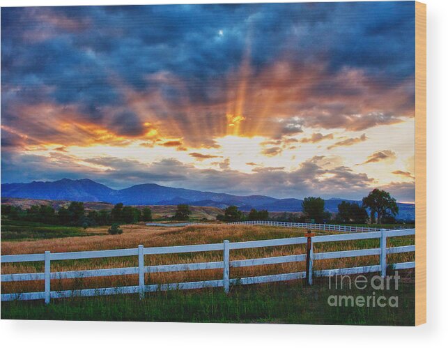 Sunset Wood Print featuring the photograph Rocky Mountain Country Beams Of Sunlight by James BO Insogna