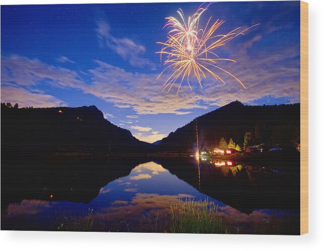 Fireworks Wood Print featuring the photograph Rocky Mountains Private Fireworks Show by James BO Insogna