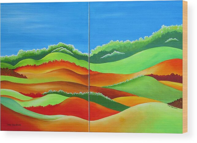 Country Wood Print featuring the painting Rolling Hills by Carol Sabo