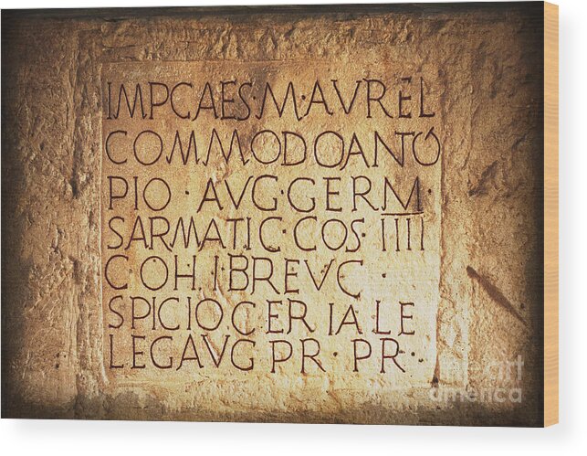 Stone Wood Print featuring the photograph Roman Inscription by Heiko Koehrer-Wagner