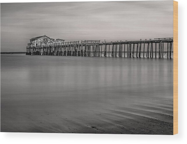 Pier Wood Print featuring the photograph Romeo's Pier BW by Linda Villers