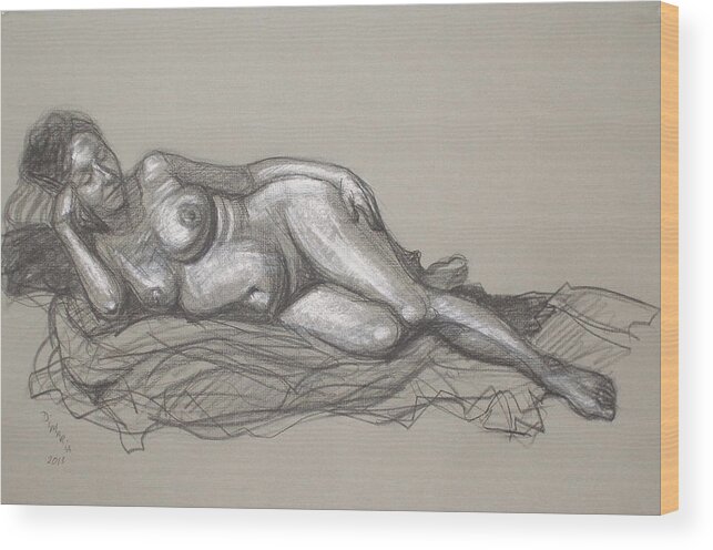 Realism Wood Print featuring the drawing Rosemary Reclining #1 by Donelli DiMaria