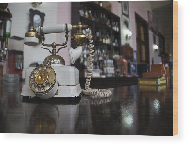 Bar Counter Wood Print featuring the photograph Rotary Phone by Brian Kamprath