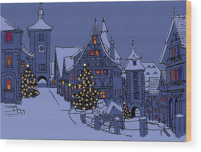 Rothenburg Wood Print featuring the painting Rothenburg Ob Der Tauber by Mary Helmreich