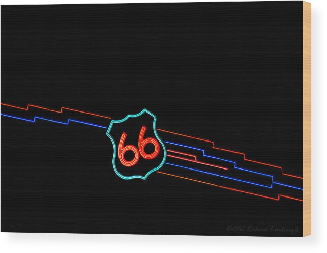 Albuquerque Wood Print featuring the photograph Route 66 in Neon by Richard Kimbrough