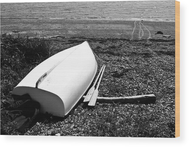 Black And White Wood Print featuring the photograph Row Boat in Maine by Tony Grider