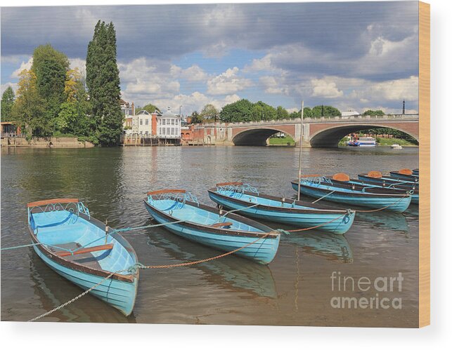 Boats At Hampton Court River Thames London Wood Print featuring the photograph Rowing Boats at Hampton Court by Julia Gavin