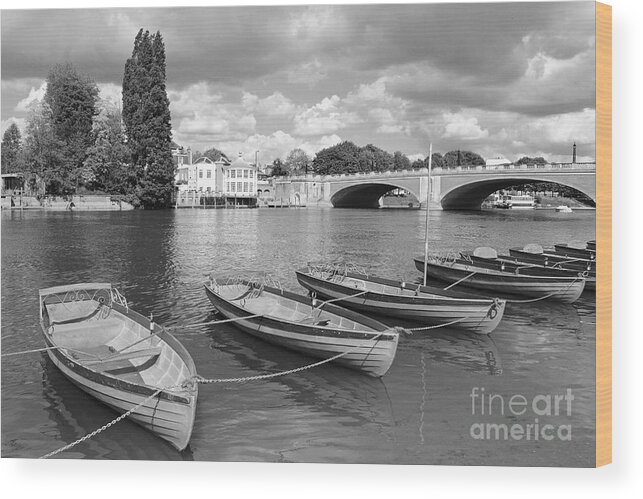 Rowing Boats Thames Uk Hampton Court Wood Print featuring the photograph Rowing Boats by Julia Gavin