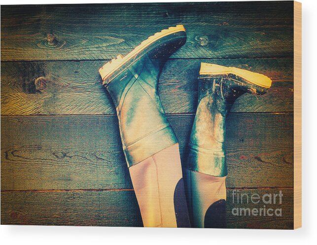 Gumboots Wood Print featuring the photograph Rubber boots by Silvia Ganora