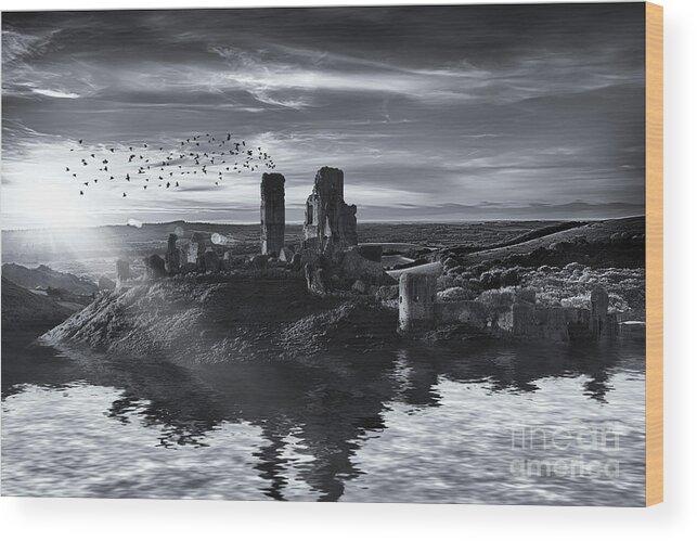 Landscape Wood Print featuring the photograph Ruins on the water landscape by Simon Bratt