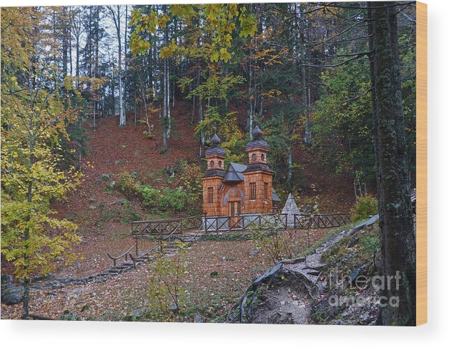 Russian Road Wood Print featuring the photograph Russian Chapel - Vrsic Pass - Slovenia by Phil Banks
