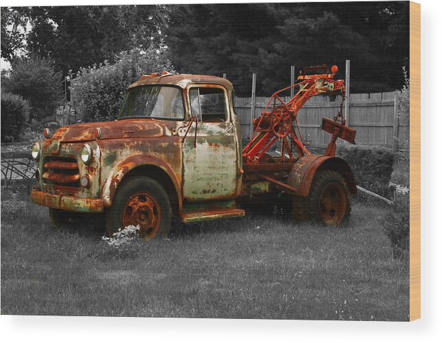 Rusty Wood Print featuring the photograph Rusty tow truck by Michael Porchik