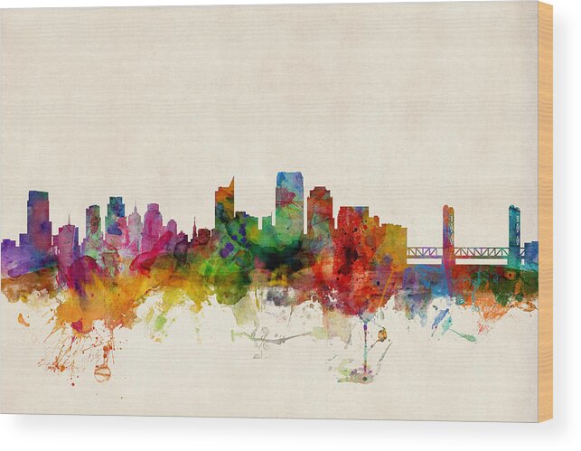 Watercolour Wood Print featuring the digital art Sacramento California Skyline by Michael Tompsett