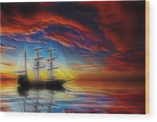 Pirate Ship Wood Print featuring the photograph Sailboat Fractal by Shane Bechler