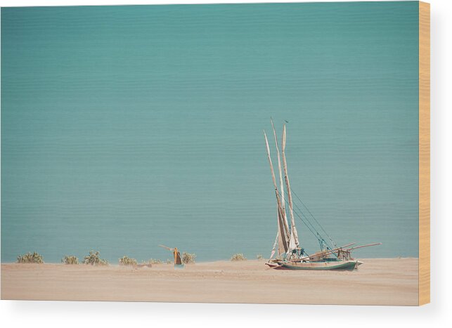 Tranquility Wood Print featuring the photograph Sailboat In The Sand, Beach Of Rio by Angelita Niedziejko