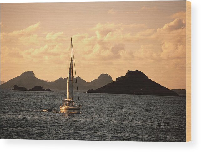 Tranquility Wood Print featuring the photograph Sailboat With Ile Petit Jean In by Holger Leue