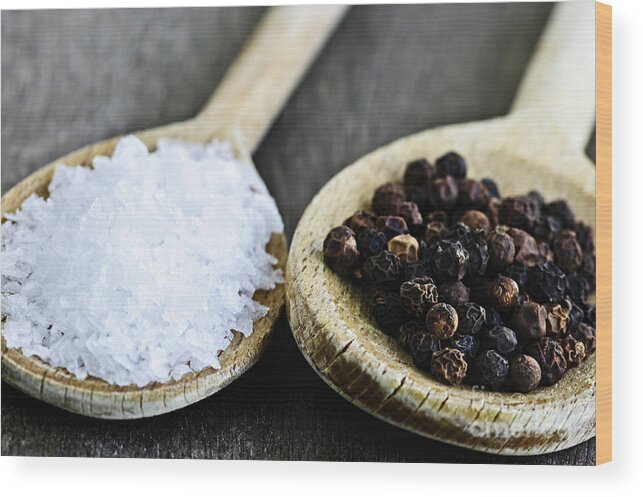 Peppercorns Wood Print featuring the photograph Salt and pepper 2 by Elena Elisseeva
