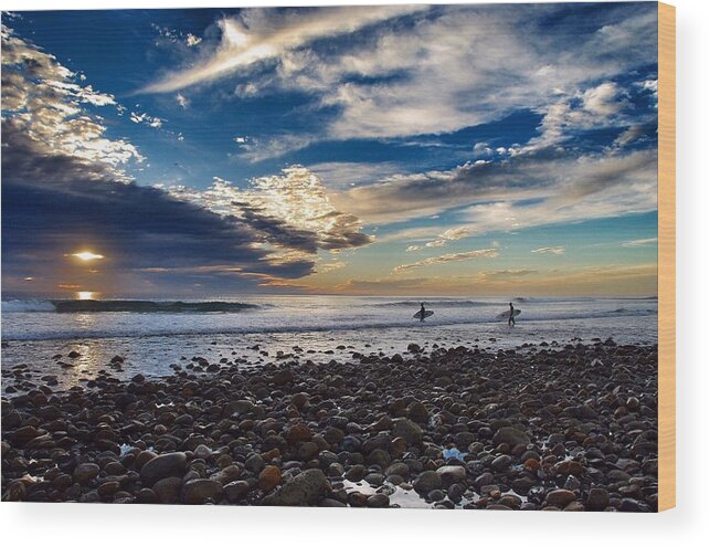 Surf Wood Print featuring the photograph San Onofre Surfers by Hal Bowles