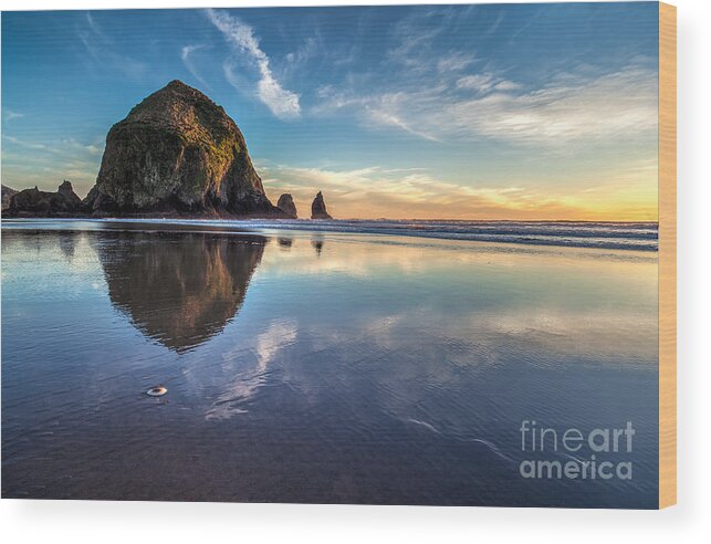 Cannon Beach Wood Print featuring the photograph Sand Dollar Sunset Repose by Mike Reid