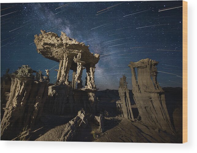 Tranquility Wood Print featuring the photograph Sand Tufa And Star Trails by Daniel J Barr