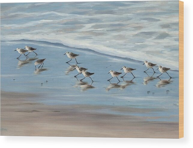  Sandpipers Wood Print featuring the painting Sandpipers by Tina Obrien