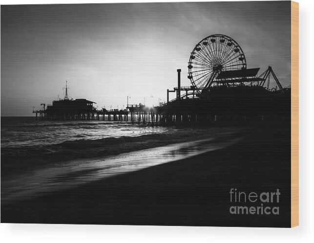 America Wood Print featuring the photograph Santa Monica Pier in Black and White by Paul Velgos