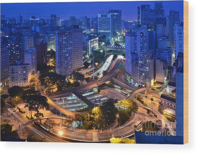 Saopaulo Wood Print featuring the photograph Sao Paulo Skyline - Downtown by Carlos Alkmin