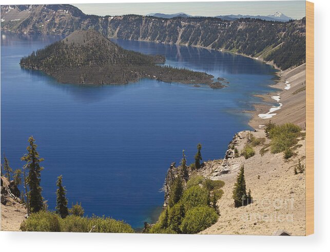 Peaceful Wood Print featuring the photograph Sapphire Blue Crater Lake by David Millenheft