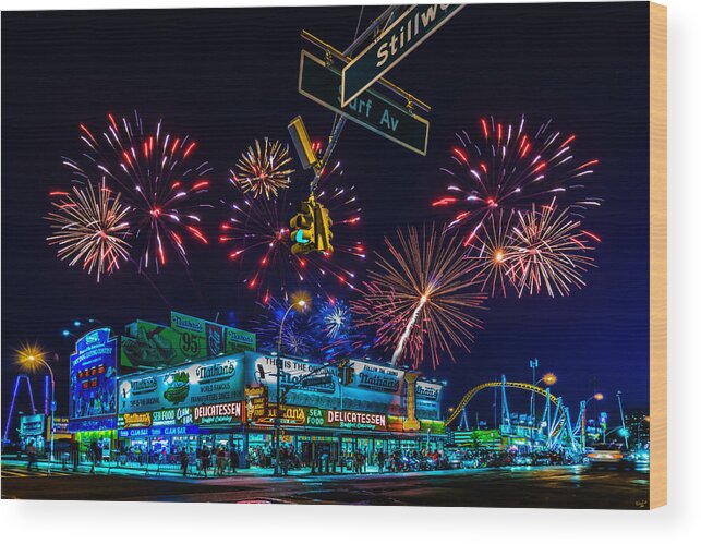 Fireworks Wood Print featuring the photograph Saturday Night At Coney Island by Chris Lord
