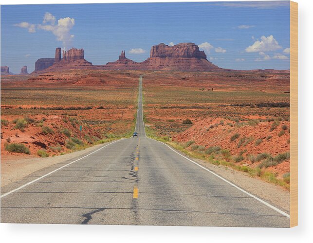 Highway 163 Wood Print featuring the photograph Scenic road into Monument Valley by Wasatch Light