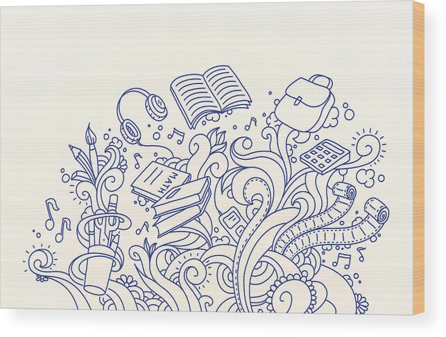 Education Wood Print featuring the drawing School Doodles by Blindspot