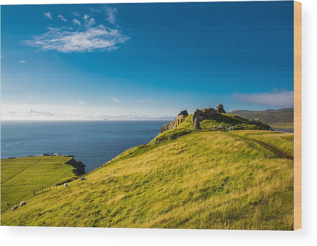Scotland Wood Print featuring the photograph Scottish Coast With Castle Ruin by Andreas Berthold