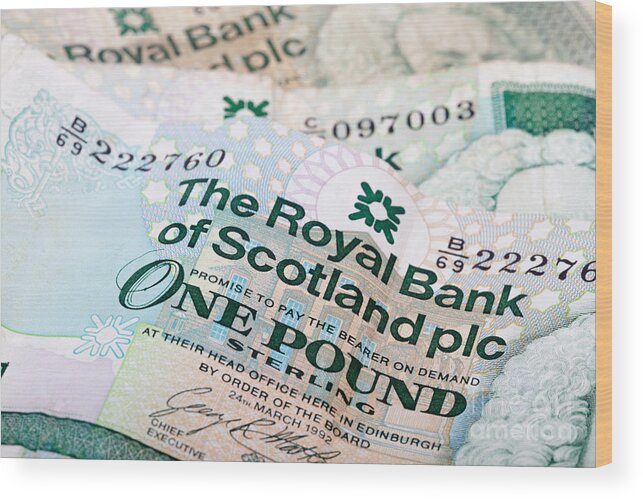 Scottish Wood Print featuring the photograph Scottish Pound Notes by Diane Macdonald