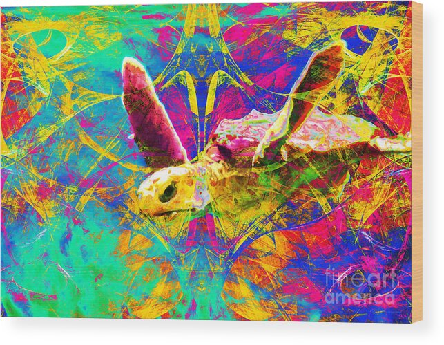 Wingsdomain Wood Print featuring the photograph Sea Turtle In Abstract v2 by Wingsdomain Art and Photography