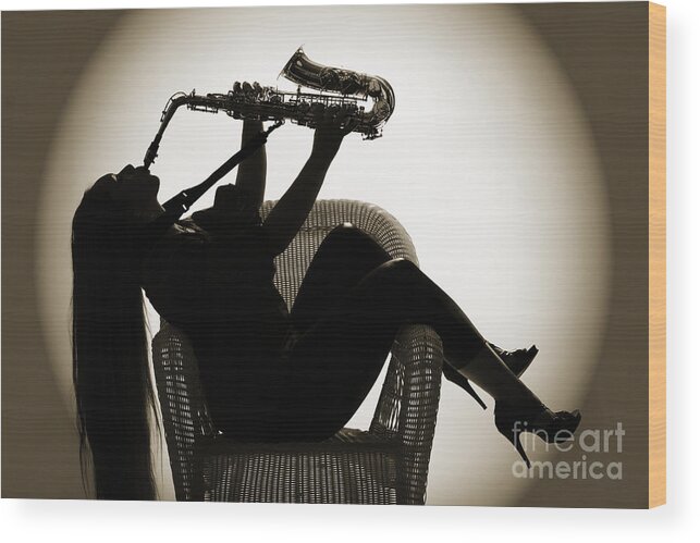 Saxophone Wood Print featuring the photograph Seated Saxophone playere by M K Miller