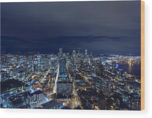 Seattle Skyline Wood Print featuring the photograph Seattle Blue Hour by Jonathan Davison