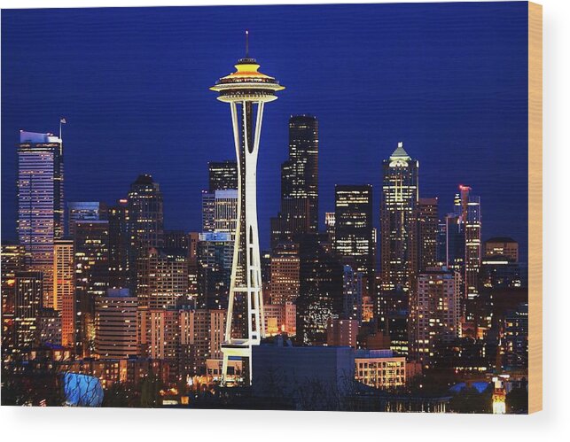 Seattle Wood Print featuring the photograph Seattle By Night by Benjamin Yeager