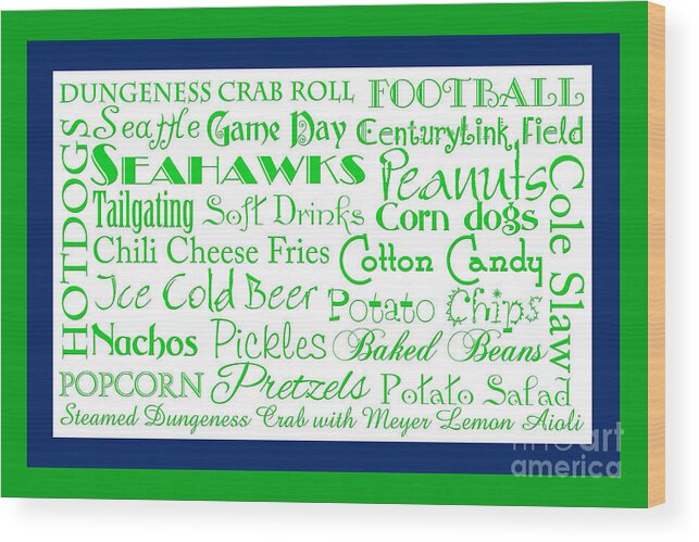 Andee Design Football Wood Print featuring the digital art Seattle Seahawks Game Day Food 2 by Andee Design