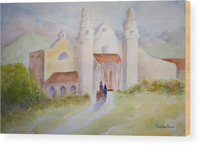 Southwest Wood Print featuring the painting Seekers At The Mission by Terry Ann Morris