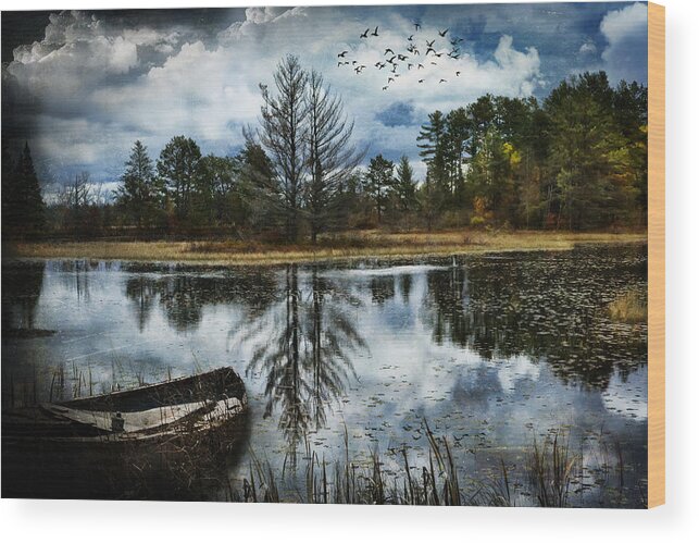 Evie Wood Print featuring the photograph Seney and the Rowboat by Evie Carrier