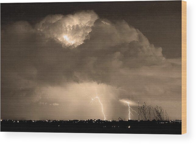 Lightning Wood Print featuring the photograph SepiaThunderstorm Boulder County Colorado  by James BO Insogna